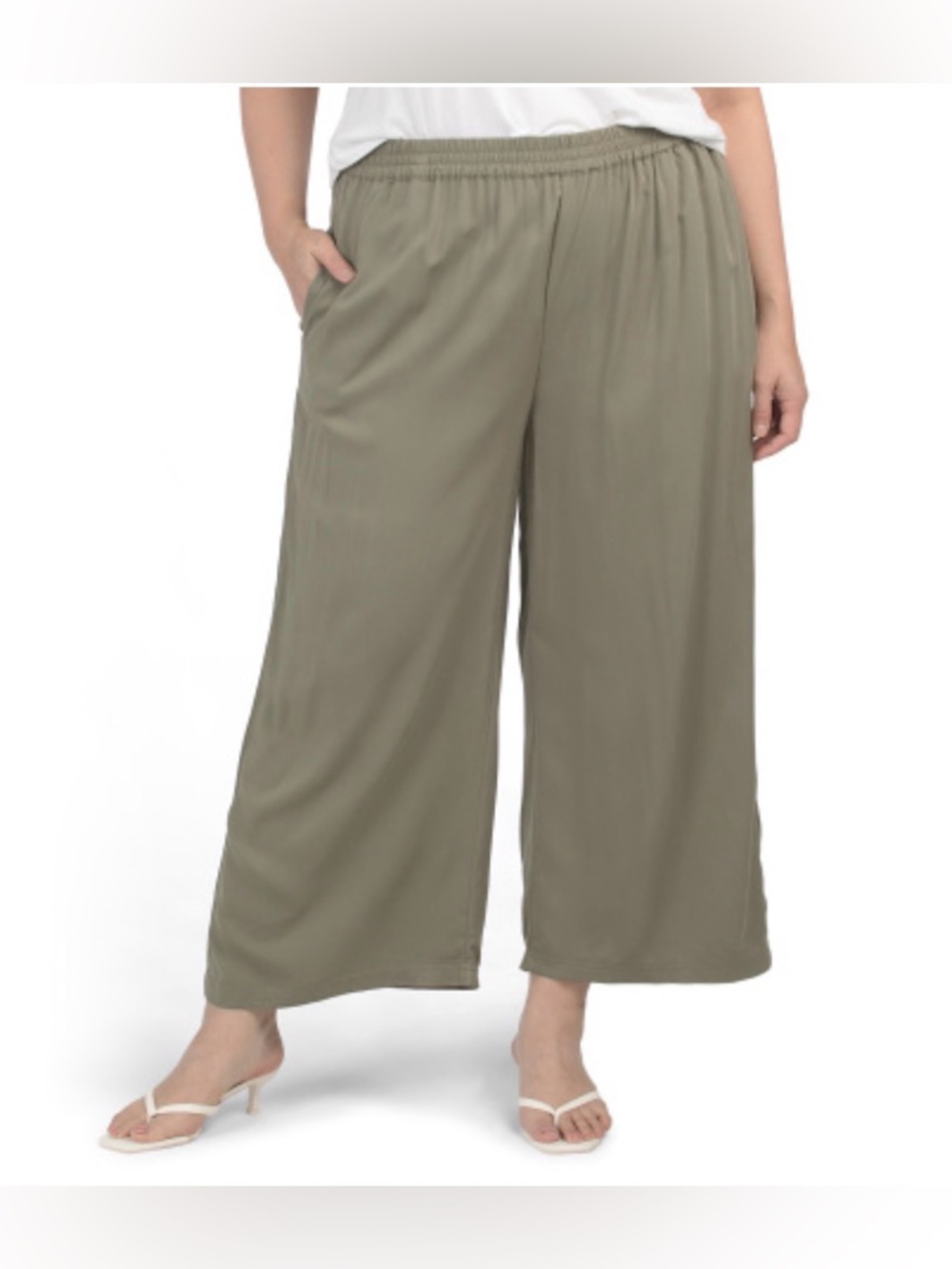 Wide Leg Olive Green Pull-On Pants